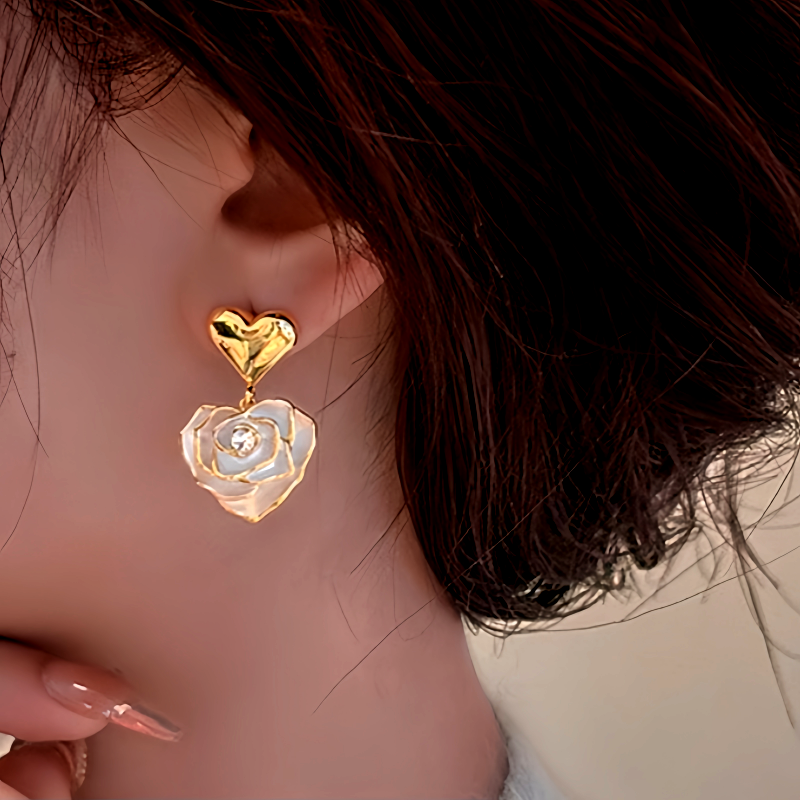 14K Gold-Plated Elegant Flower Heart-Design Earrings