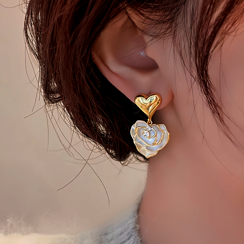 14K Gold-Plated Elegant Flower Heart-Design Earrings