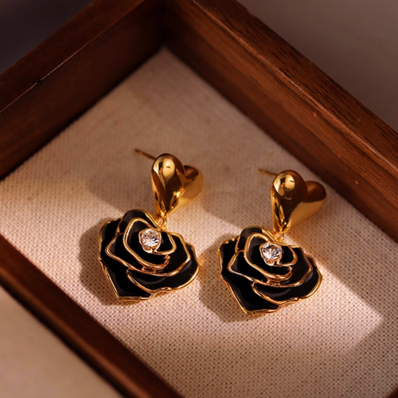 14K Gold-Plated Elegant Flower Heart-Design Earrings