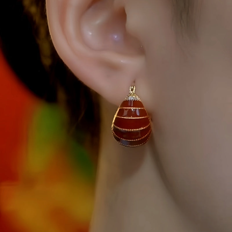 14K Gold-Plated Red Oil Drop Bag Earrings