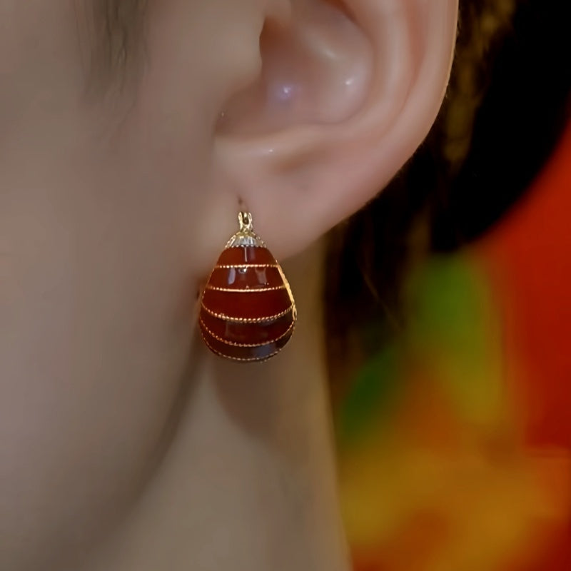 14K Gold-Plated Red Oil Drop Bag Earrings