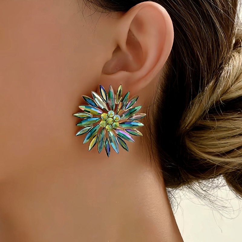 14K Gold-Plated Rhinestonen Flower Stud Earrings