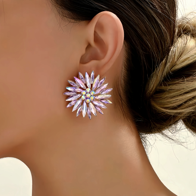 14K Gold-Plated Rhinestonen Flower Stud Earrings