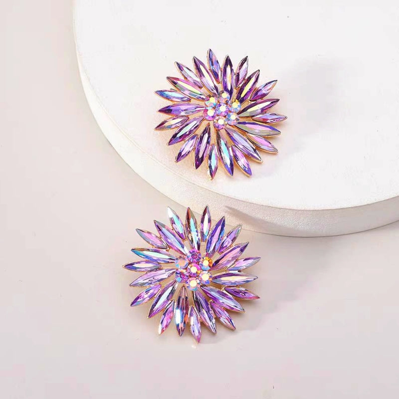 14K Gold-Plated Rhinestonen Flower Stud Earrings