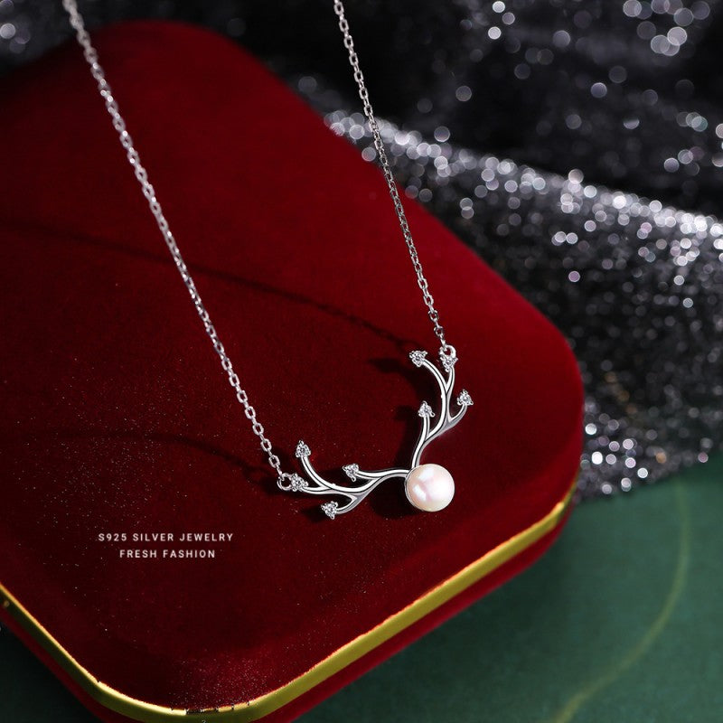 Sterling Silver Deer And Pearl Necklaces