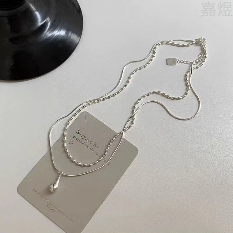 Sterling Silver Double Layer Water Drop Necklaces