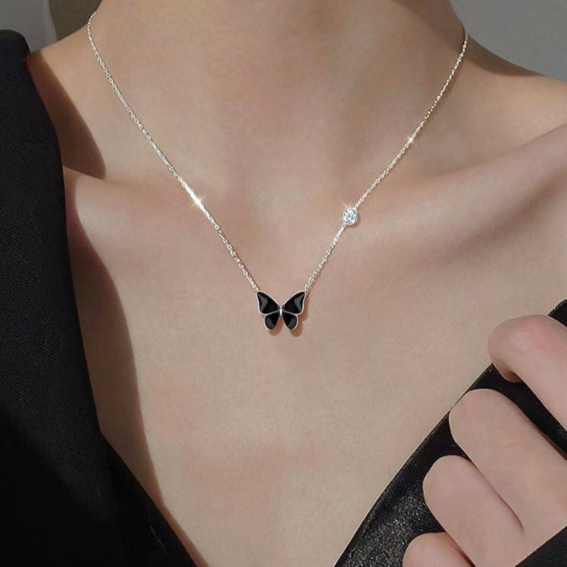 Sterling Silver Elegent Black And Blue Butterfly Necklaces