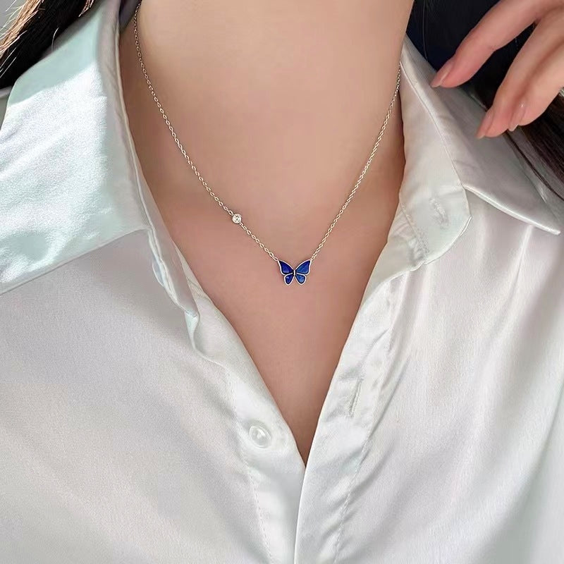 Sterling Silver Elegent Black And Blue Butterfly Necklaces