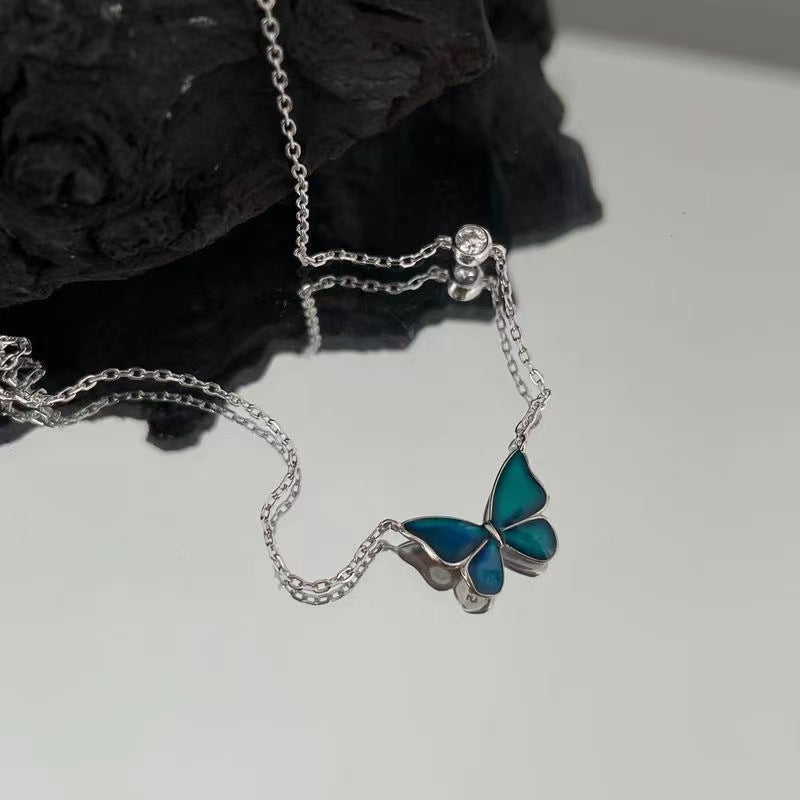 Sterling Silver Elegent Black And Blue Butterfly Necklaces