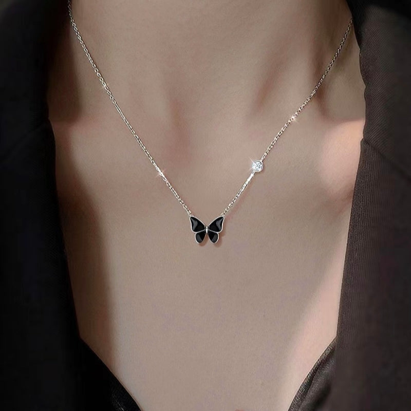 Sterling Silver Elegent Black And Blue Butterfly Necklaces
