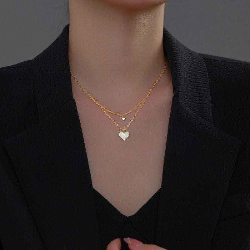 Sterling Silver Surprising Double Layer Heart Necklaces
