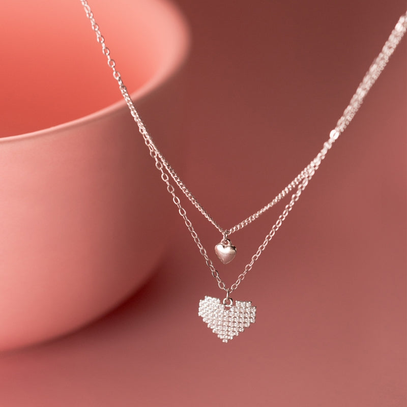 Sterling Silver Surprising Double Layer Heart Necklaces