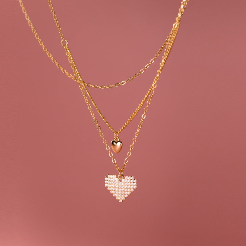 Sterling Silver Surprising Double Layer Heart Necklaces