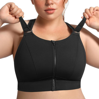 Zip Front Adjustable High Impact Sports Bras for Women