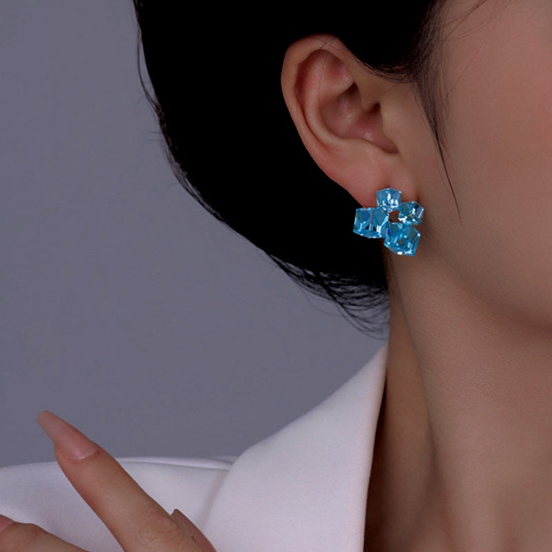 14K Gold-Plated Blue Crystal Stud Earrings