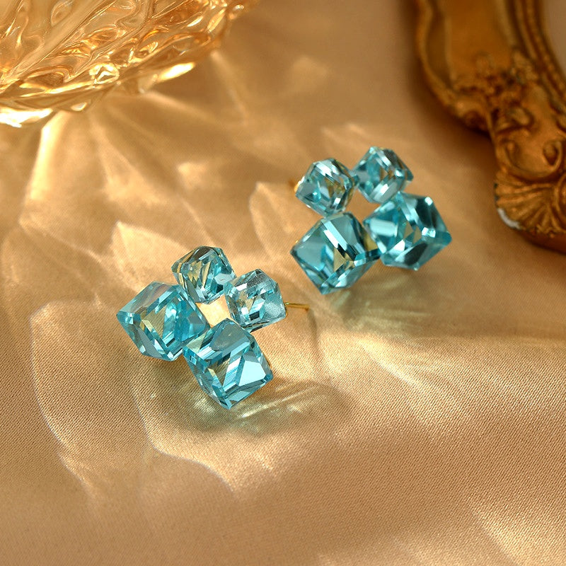 14K Gold-Plated Blue Crystal Stud Earrings