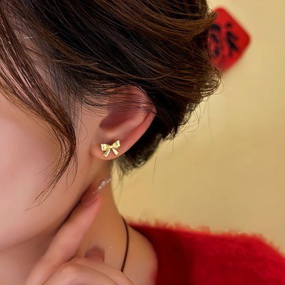 14K Gold-Plated Bow Red Bead Earrings