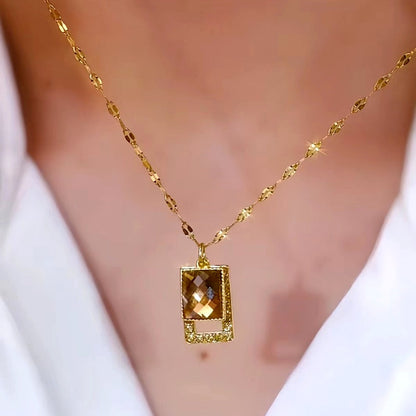 14K Gold-Plated Brown Square Crystal Necklaces