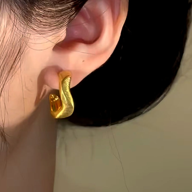 14K Gold-Plated Brushed Geometric C-Shaped Earrings