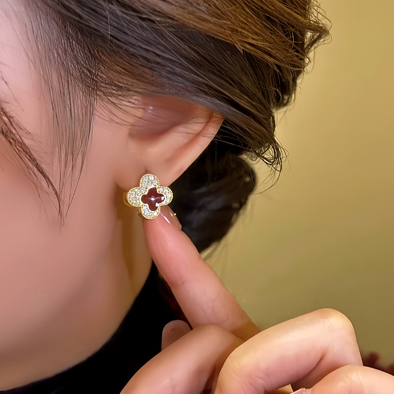 14K Gold-Plated Contrasting Printed Clover Earrings