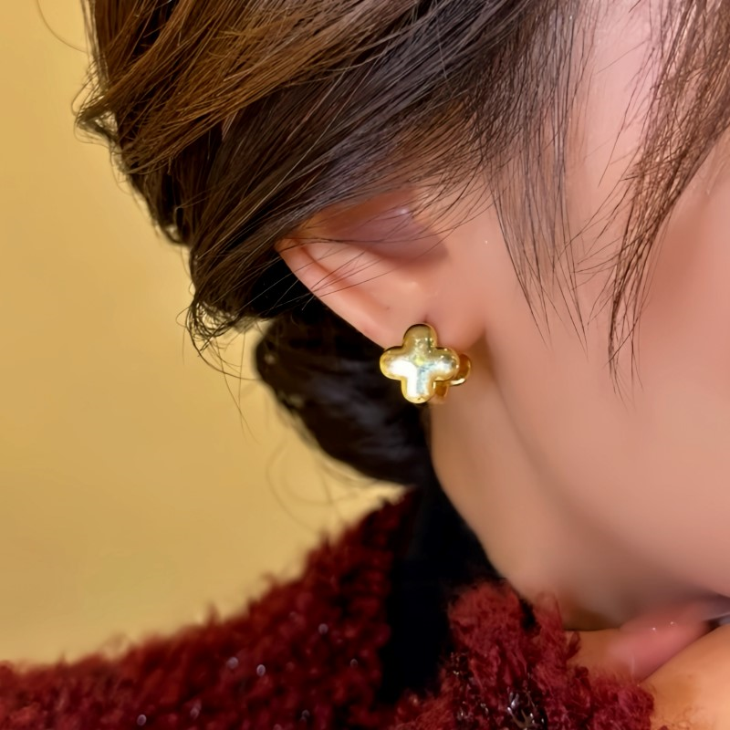 14K Gold-Plated Contrasting Printed Clover Earrings