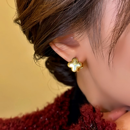 14K Gold-Plated Contrasting Printed Clover Earrings