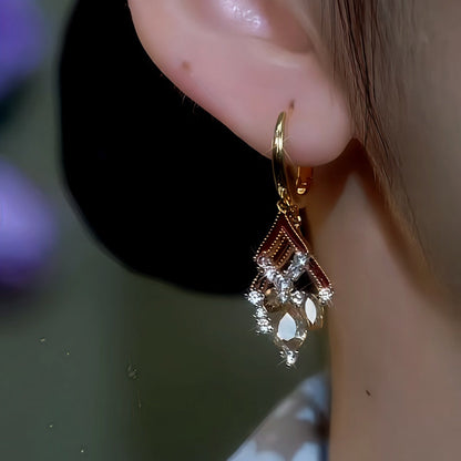 14K Gold-Plated Double-Layer Oil Drop Diamond And Crystal Tassel Earrings