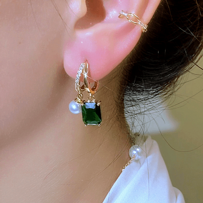14K Gold-Plated Elegant Green Crystal Earrings