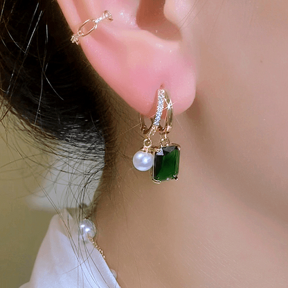 14K Gold-Plated Elegant Green Crystal Earrings