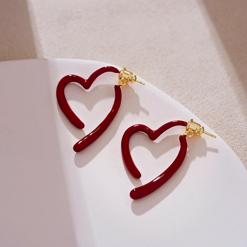 14K Gold-Plated Elegant Oil Drop Heart Earrings