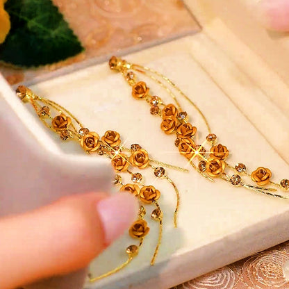 14K Gold-Plated Elegant Rose Tassel Earrings