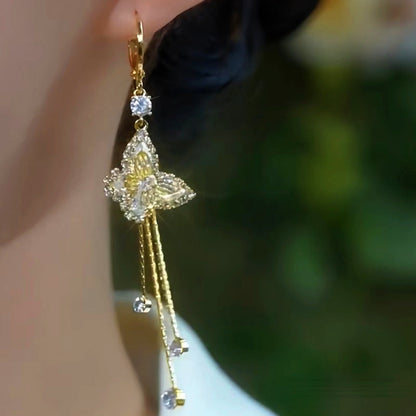 14K Gold-Plated Elegant Zircon Butterfly Earrings
