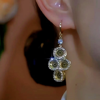 14K Gold-plated Zircon Disc Tassel Earrings