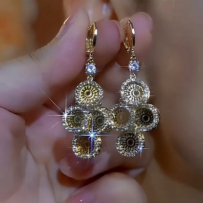 14K Gold-plated Zircon Disc Tassel Earrings