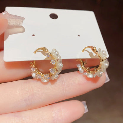 14K Gold-Plated Elegant Zircon Flower Earrings