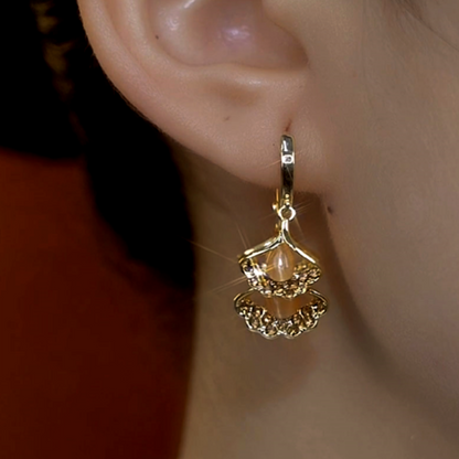 14K Gold-Plated Ginkgo Leaf Tassel Earrings