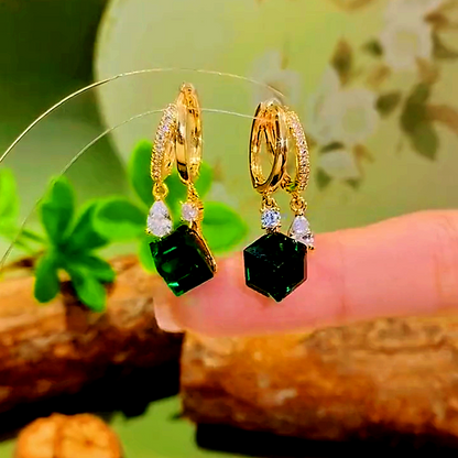 14K Gold-Plated Green Zircon Crystal Earrings