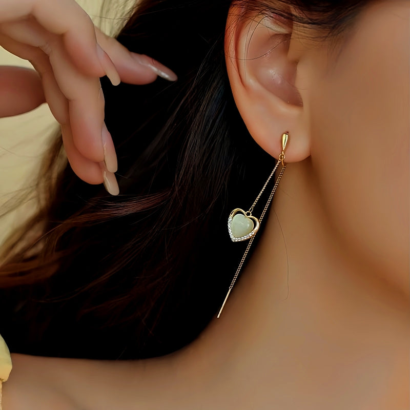 14K Gold-Plated Heart Design Ear Clip And Threader Earrings