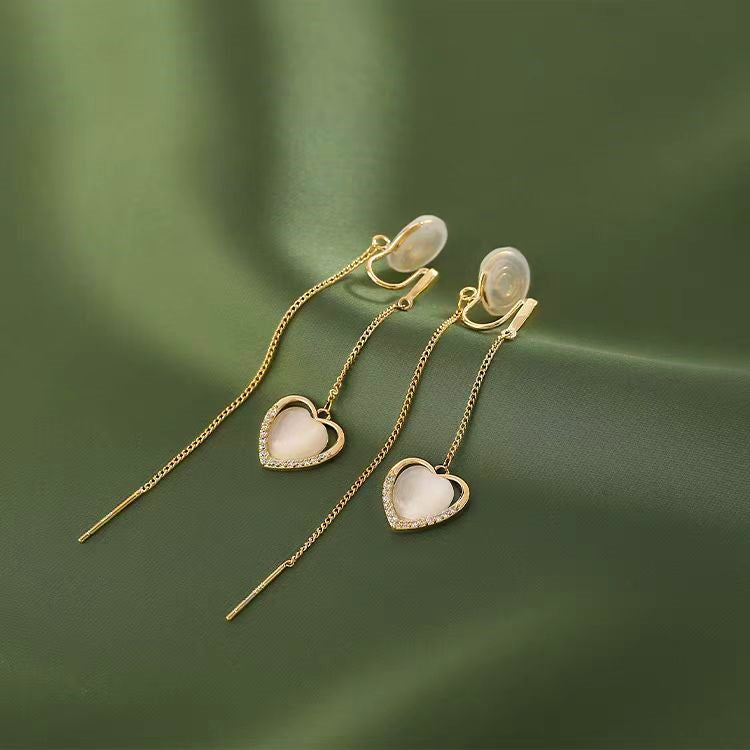 14K Gold-Plated Heart Design Ear Clip And Threader Earrings