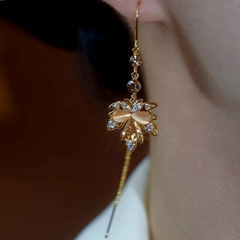 14K Gold-Plated Luxury Maple Leaf Threader Earrings