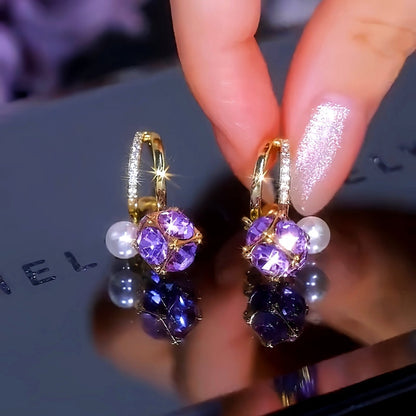 14K Gold-Plated Luxury Purple Zircon Pearl Earrings