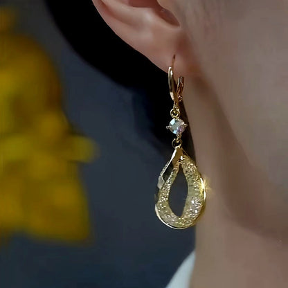 14K Gold-Plated Luxury Zircon Mesh Water Drop Earrings