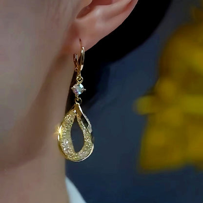 14K Gold-Plated Luxury Zircon Mesh Water Drop Earrings