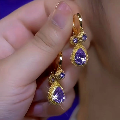 14K Gold-Plated Luxury Zircon Purple Crystal Earrings
