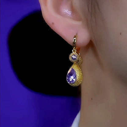 14K Gold-Plated Luxury Zircon Purple Crystal Earrings