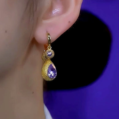 14K Gold-Plated Luxury Zircon Purple Crystal Earrings