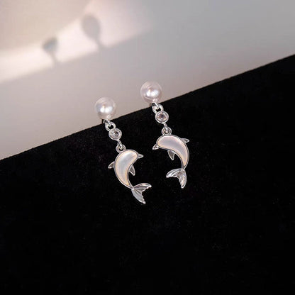 14K Gold-Plated Moonstone Dolphin Pearl Earrings And Necklace Set