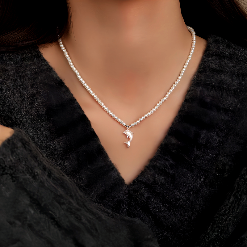 14K Gold-Plated Moonstone Dolphin Pearl Earrings And Necklace Set
