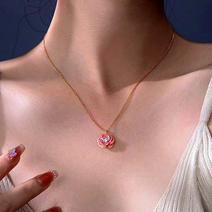 14K Gold-Plated Pink Camellia Pendant Necklaces