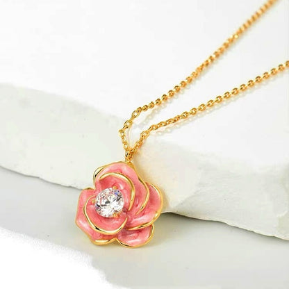 14K Gold-Plated Pink Camellia Pendant Necklaces